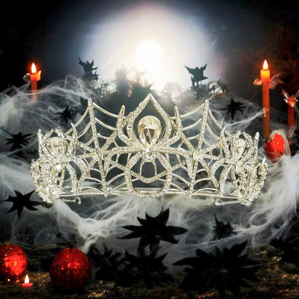 Halloween crown, Cosplay crown, silver spider crown, Gothic wedding headpiece